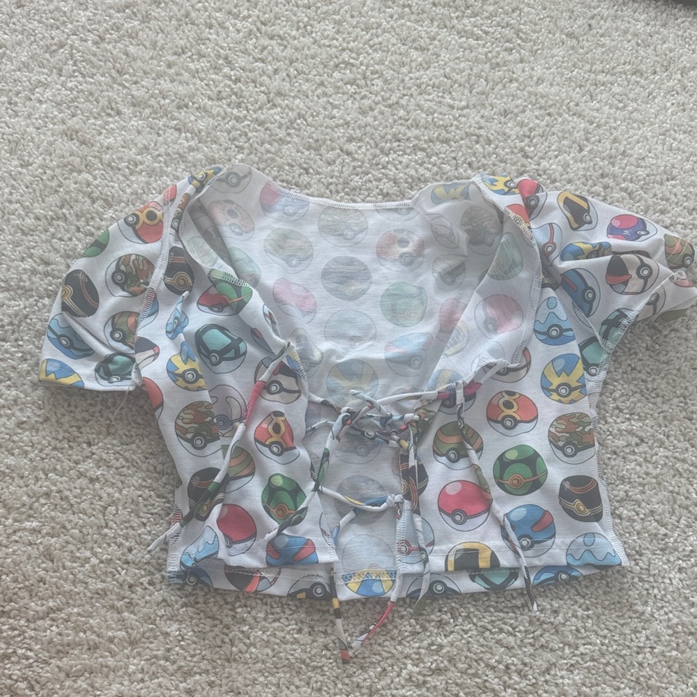 1xblue Multicolor Pokémon Graphic Crop Top